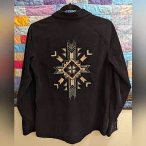 Wrangler Retro Western Snap Shirt Black Corduroy With Embroidery Women's Small
